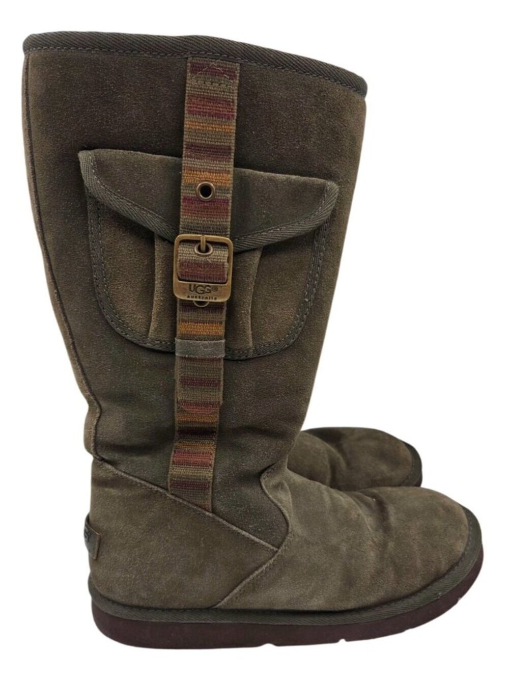 Ugg Womens Tall Olive Green Suede Utility Retro Y2K Cargo Boots 1895 Fur Lined - Picture 1 of 7